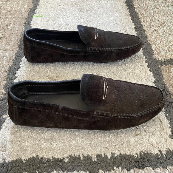 Louis Vuitton Made in Italy Men’s check pattern Brown Leather Loafer Size 11 - Picture 2 of 5
